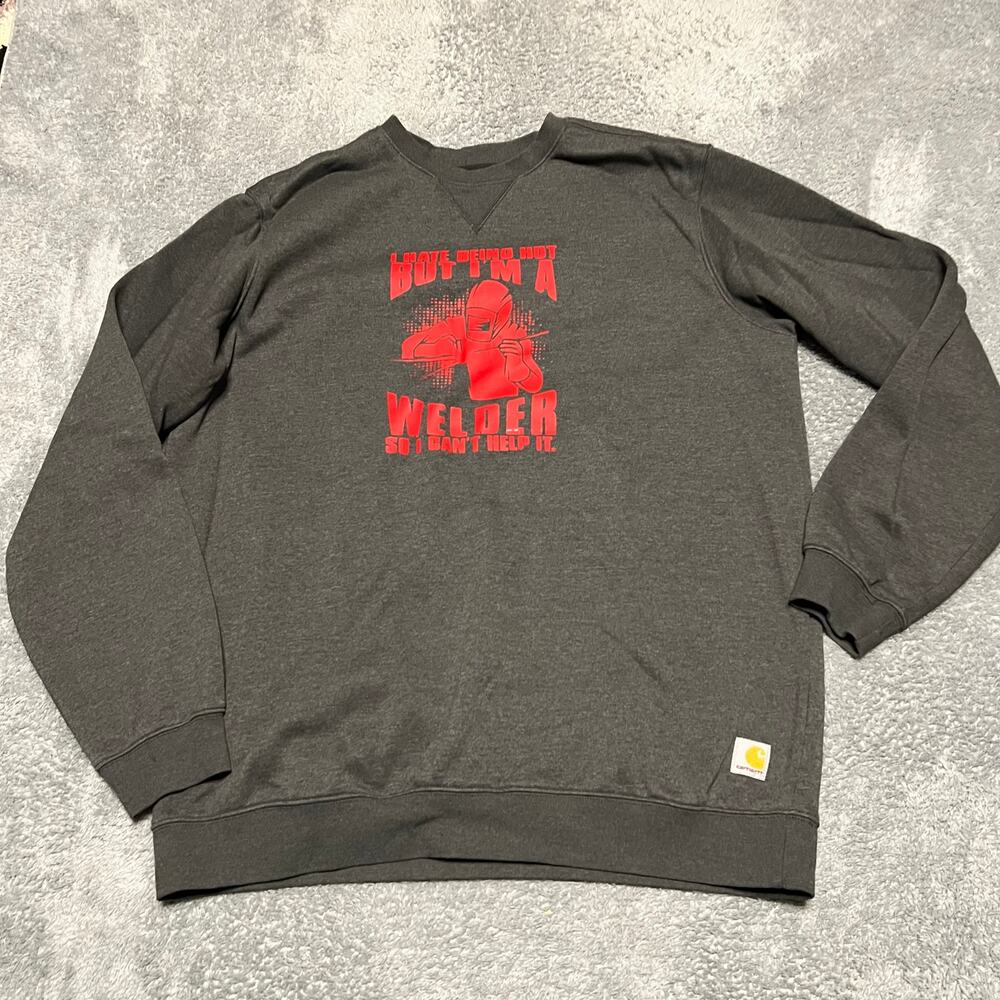 Carhartt Sweatshirt Mens XL Tall Loose Gray Welder Graphic Work